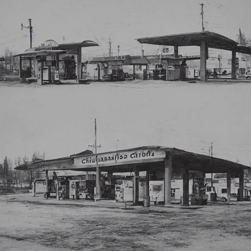 Prompt: photograph of a siberian gas station