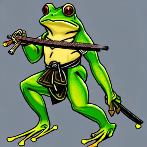 Image similar to a frog warrior, japanese rpg character art
