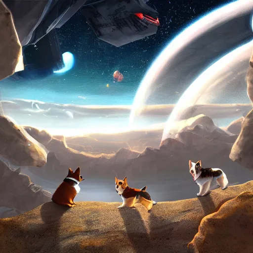 Prompt: Corgis in no man's sky, 4k, digital art, concept art