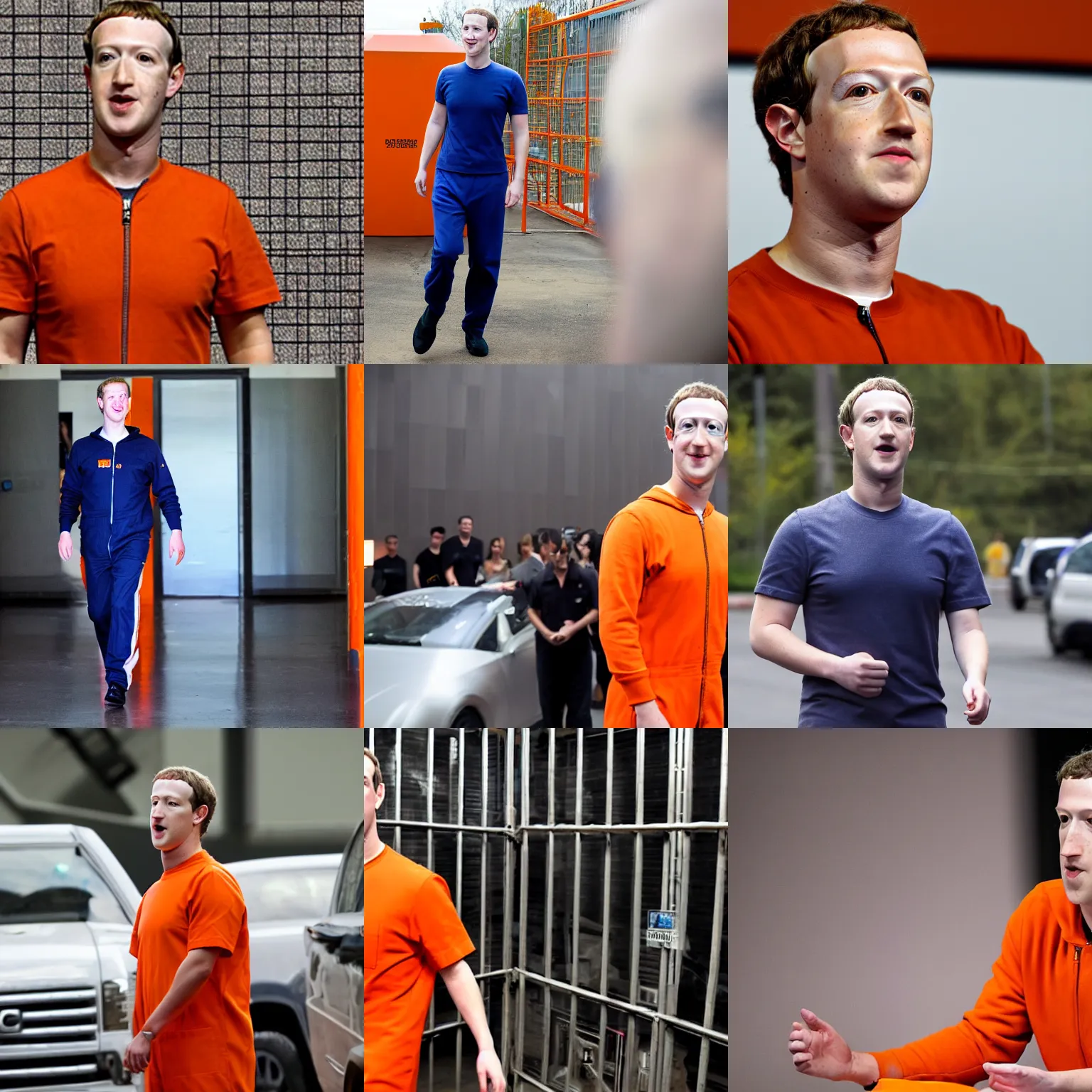 Prompt: mark zuckerberg in an orange prison jumpsuit