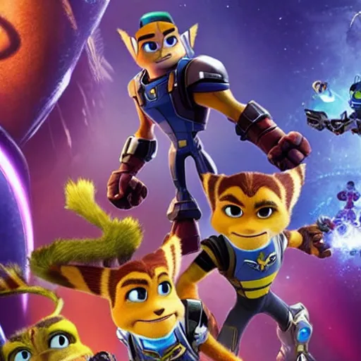 Prompt: Ratchet and Clank in Avengers Endgame Movie