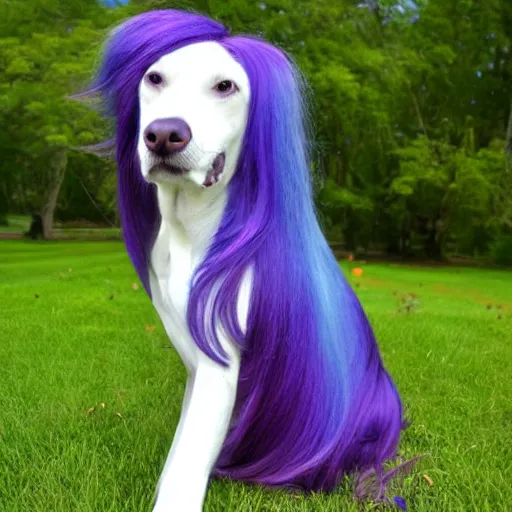 Image similar to purple dog with long blue hair