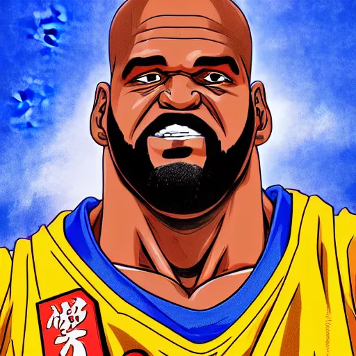 Image similar to portrait painting of shaquille o'neal, art by akira toriyama, 4 k, dragon ball artstyle, cel shaded, highly detailed, epic lighting