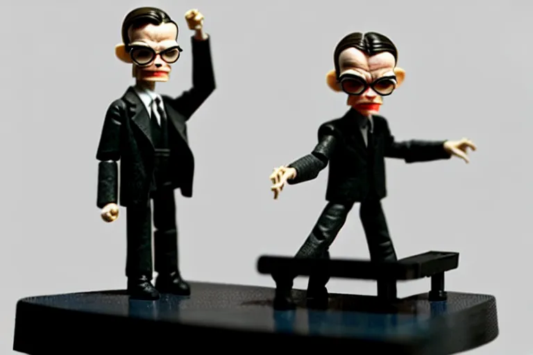 Prompt: alan turing being possessed by agent smith, stop motion vinyl action figure, plastic, toy, butcher billy style