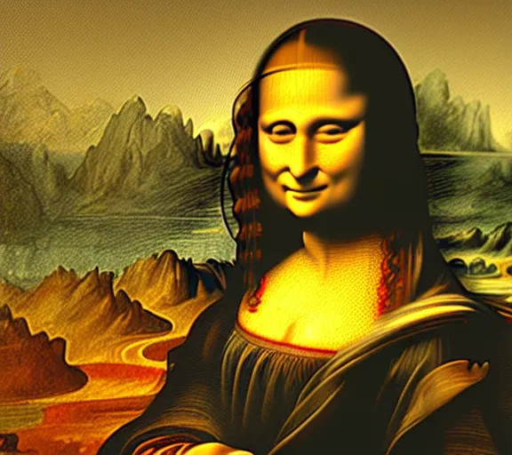 Prompt: A portrait of mona lisa holding a giant pipe, smoke, 8k, hyper-detailed, cinematic