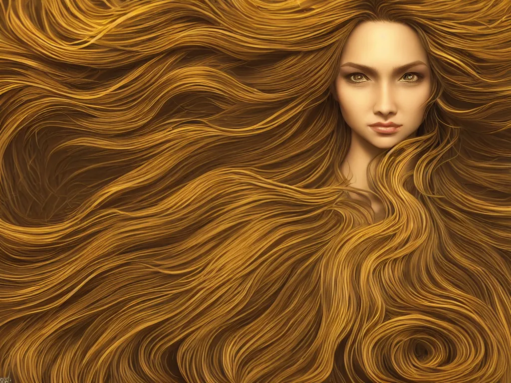 Prompt: a voluminous, amorphous, blob of flowing hair. Epic golden intricate, elegant, highly detailed, digital painting, artstation, concept art, smooth, sharp focus, illustration, art by Zbrush