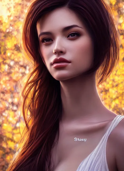 Image similar to photo of a gorgeous female in the style of stefan kostic, realistic, half body shot, sharp focus, 8 k high definition, insanely detailed, intricate, elegant, art by stanley lau and artgerm, extreme bokeh foliage