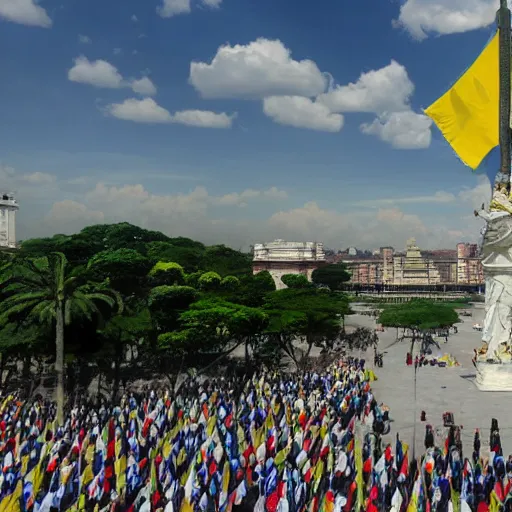 Prompt: Colombia new president at the Plaza de Bolivar by makoto shinkai , pixiv, 4k, detailed, high quality, full colored,