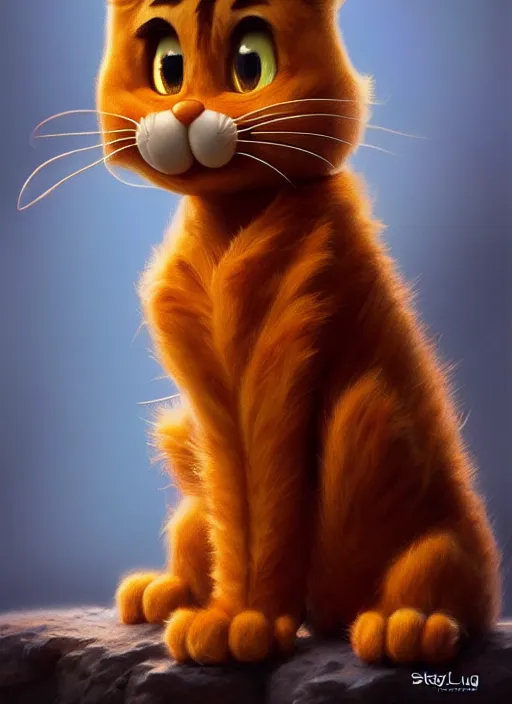Image similar to photo of a gorgeous young garfield in the style of stefan kostic, realistic, sharp focus, 8k high definition, insanely detailed, intricate, elegant, art by stanley lau and artgerm