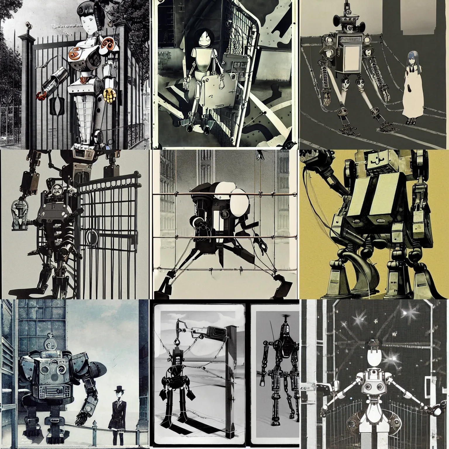 Prompt: a fullmetal wired mecha robot crossing the gate between simulated reality and real fiction, by toshiko okanoue