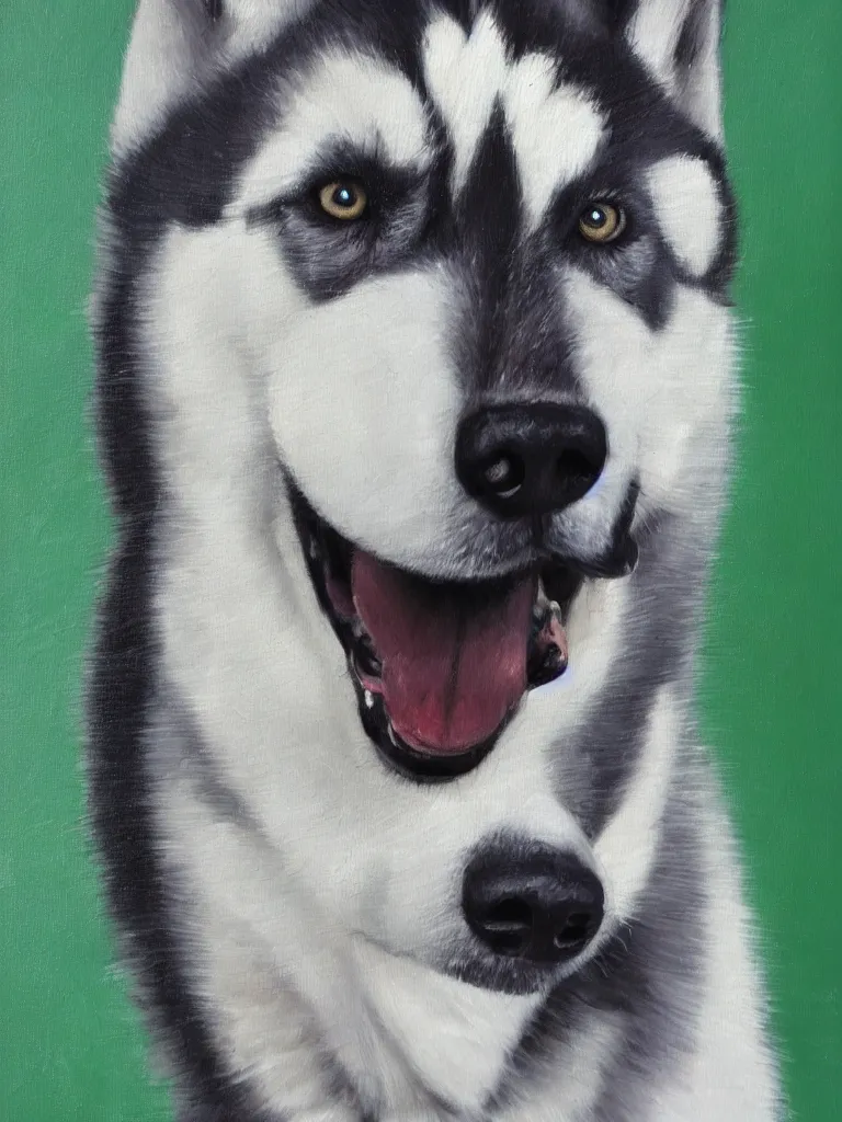 Image similar to portrait painting of a husky wearing a white vest