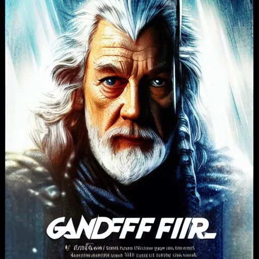 Image similar to gandalf in the style of blade runner movie poster