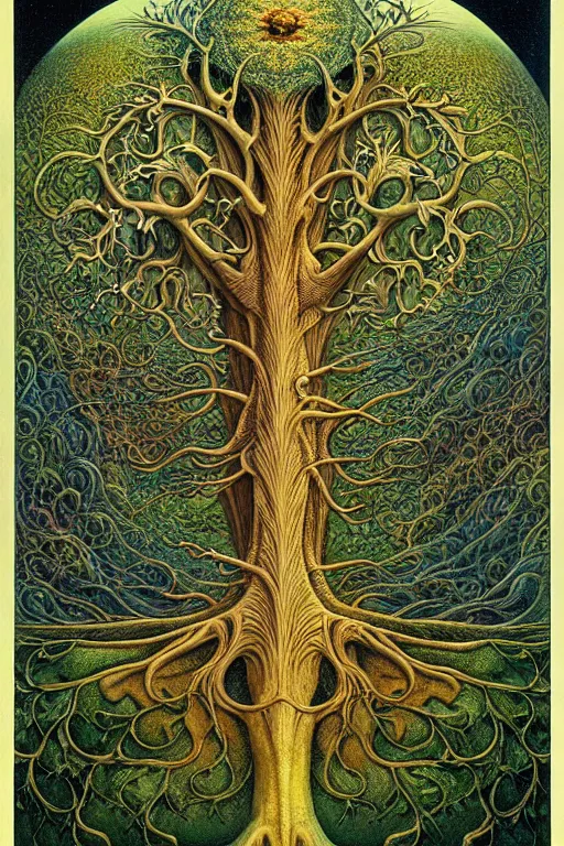 Image similar to tree of life by roger dean and andrew ferez, art forms of nature by ernst haeckel, divine chaos engine, symbolist, visionary, art nouveau, botanical fractal structures, organic, detailed, realistic, surreality