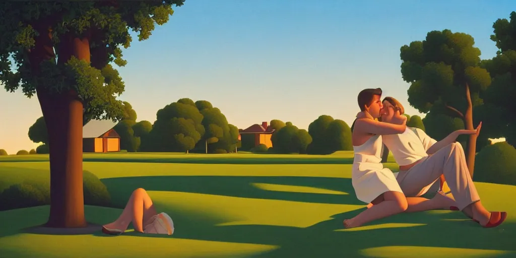 Image similar to lovers, blue sky, summer evening, kenton nelson