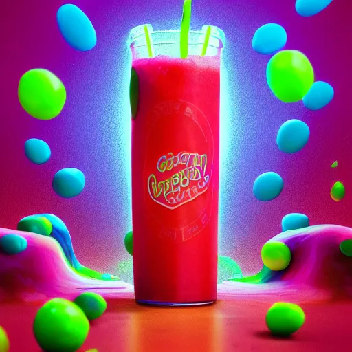 Image similar to cherry limeade smoothie, good trip vibes, intricate complexity, surreal horror, psychedelic glitch art, neon rainbow drip paint, trending on art station, photoreal, 8 k, octane render