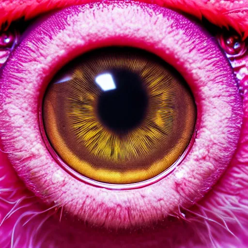 Image similar to a close up of a pink animal's eye, a macro photograph by Otto Pilny, featured on zbrush central, pop surrealism, macro photography, macro lens, trypophobia