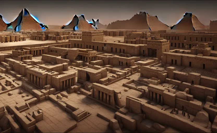Image similar to inside an ancient egyptian inspired kingdom city with people walking around, highly detailed, 8 k, hdr, award - winning, octane render, artstation