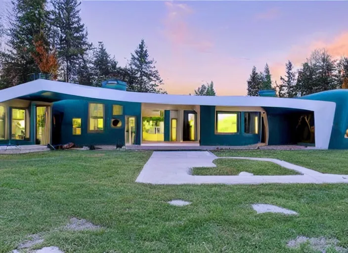 Prompt: zillow listing of a retro futuristic science fiction home for sale in the year 2400