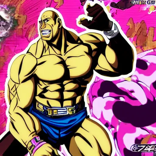 Image similar to Dwayne Johnson in JoJo's bizarre adventure anime style