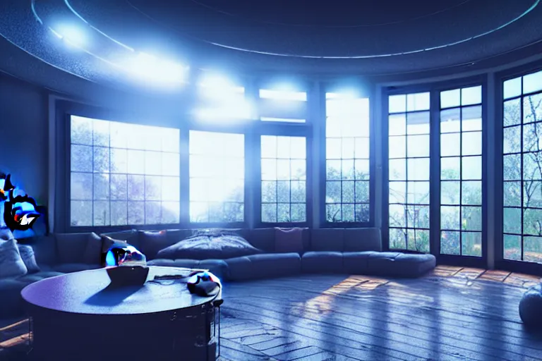 Image similar to a home built in a huge Soap bubble, windows, doors, porches, awnings, middle of SPACE, cyberpunk lights, Hyper Detail, 8K, HD, Octane Rendering, Unreal Engine, V-Ray, full hd