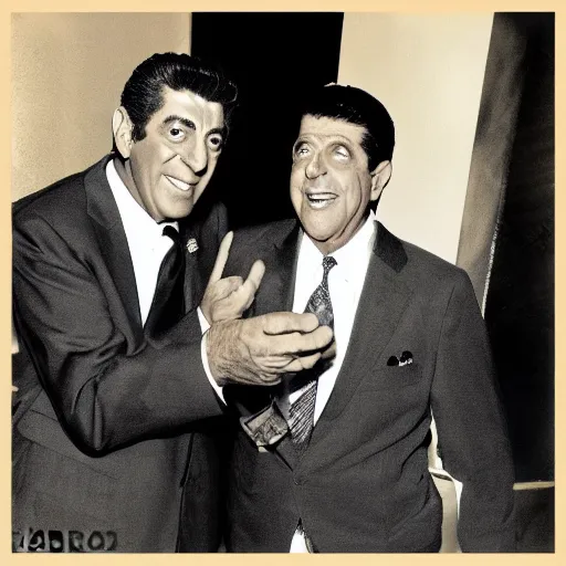 Prompt: Dean Martin and Jerry Lewis in the style of road to Eldorado