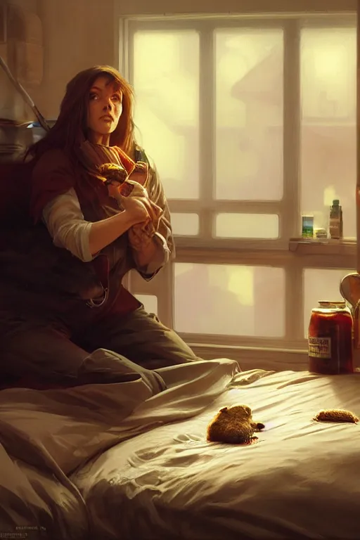 Image similar to groundhog cooking meth lies on the bed, realistic portrait, highly detailed, digital painting, artstation, concept art, smooth, sharp focus, illustration, cinematic lighting, art by artgerm and greg rutkowski and alphonse mucha