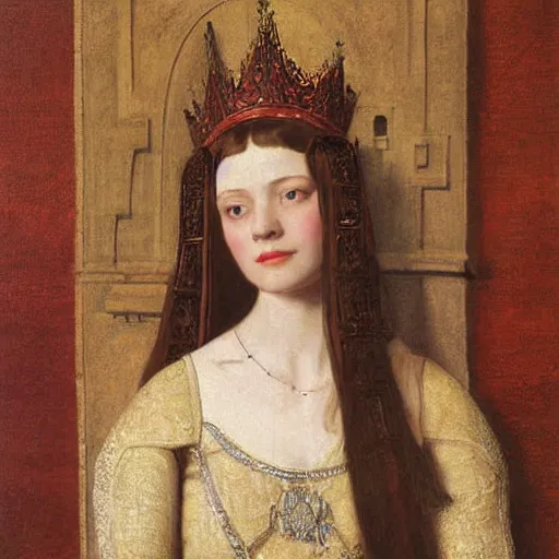 Prompt: Pre-Raphealite painting of a medieval princess by John Collier