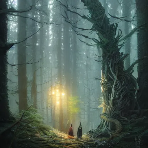 Prompt: highly detailed creepy forest mother mage, stephen bliss, unreal engine, fantasy art by greg rutkowski, loish, rhads, ferdinand knab, makoto shinkai and lois van baarle, ilya kuvshinov, rossdraws, tom bagshaw, global illumination, radiant light, detailed and intricate environment