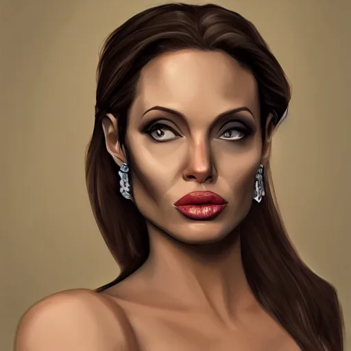 Image similar to moirane damodred as angelina jolie, digital painting