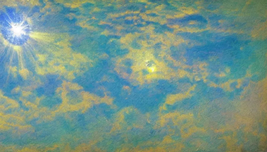 Image similar to hexagon sails, floating in space, blocking the sun, impressionist painting