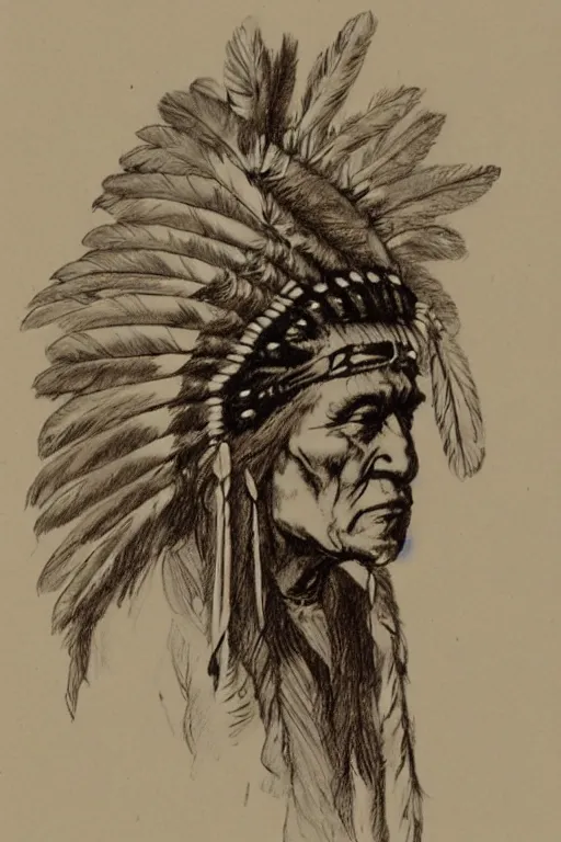 Image similar to sketch of Native American in headdress