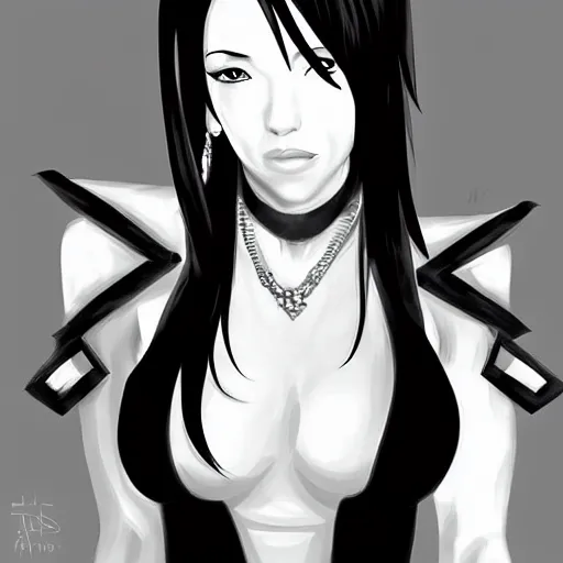 Image similar to portrait of tifa lockhart with silver hair, detailed background, trending on artstartion