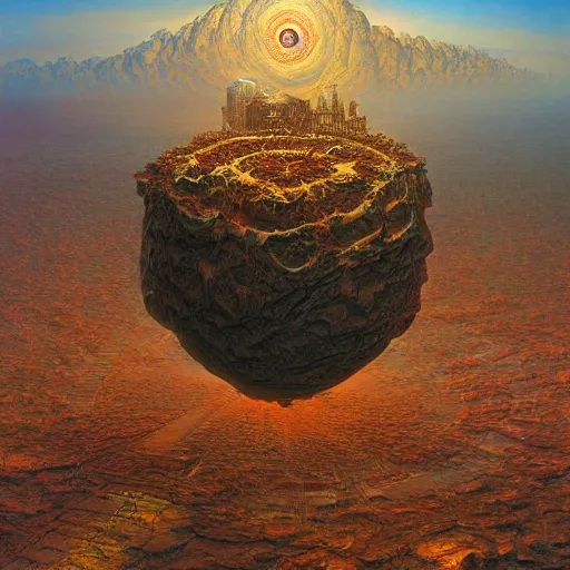 Prompt: a hybrid of the mandelbox and a barren hellscape populated by demons, illustrated by thomas kincade and wayne douglas barlowe and chris foss, digital art, trending on artstation