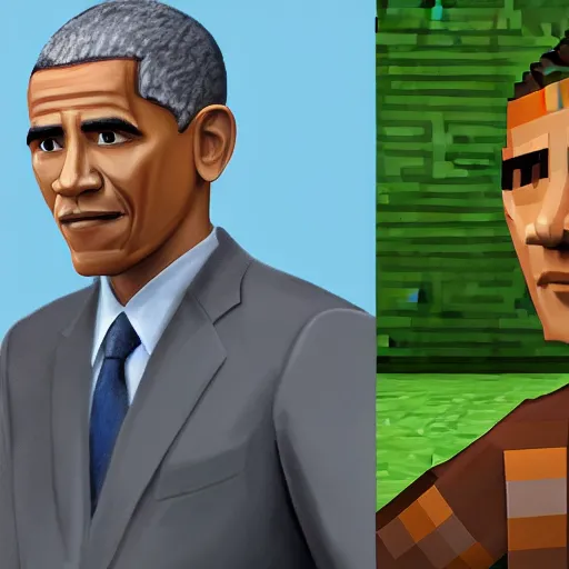 Image similar to Minecraft Steve meets photorealistic Barack Obama, digital art, trending on artstation, oil painting