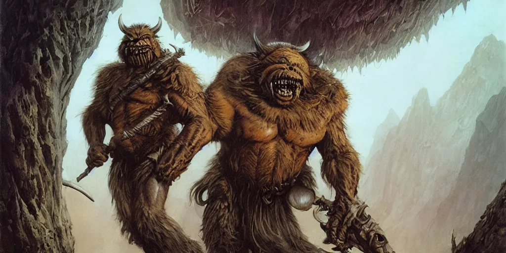 Image similar to quarter length portrait of a bugbear, d & d, fantasy, greg rutkowski, frank frazetta, alexandre chaudret, boris vallejo, michael whelan, miro petrov, hr giger, magali villeneuve, donato giancola gediminas pranckevicius