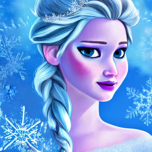 Image similar to A photograph of Jennifer Lawrence as Princess Elsa of Frozen, (2013), hyperdetailed, 8k, trending on Artstation