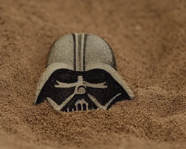 Image similar to 8 5 mm food photography of darth vader made of sand near a garden with dof and bokeh and flowers o