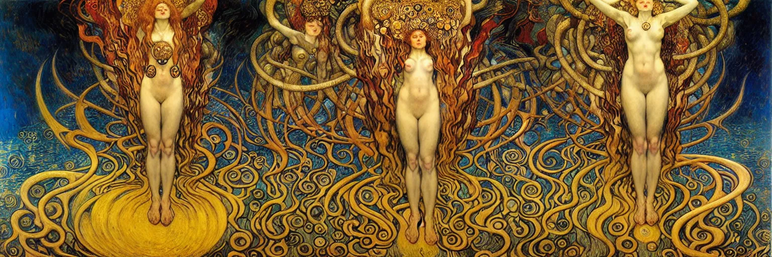 Image similar to Divine Chaos Engine by Karol Bak, Jean Delville, William Blake, Gustav Klimt, and Vincent Van Gogh, symbolist, visionary