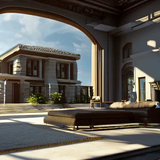 Image similar to still photo of an architecture accurate modern mansion, highly detailed, photorealistic portrait, bright studio setting, studio lighting, crisp quality and light reflections, unreal engine 5 quality render