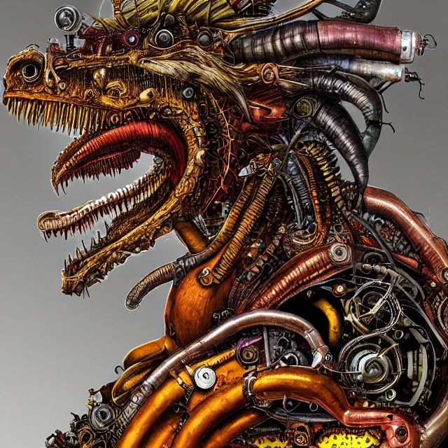 Image similar to profile portrait of a dragon, computer parts, mechanical parts, by giuseppe arcimboldo, steampunk, cyberpunk, futuristic, psychedelic, surreal, sci - fi, vaporwave, alien, dreamlike.