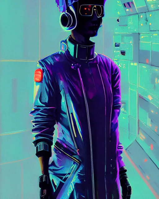 Prompt: detailed portrait of European Dispatcher Pilot girl Sheen Holographic coat, Futuristic sci-fi fashion Akira, Evangelion, cyberpunk, neotokyo, synthwave, aesthetics, futuristic, bladerunner movie scene by ismail inceoglu dragan bibin hans thoma greg rutkowski Alexandros Pyromallis Nekro Rene Margitte illustrated Perfect face, fine details, realistic shaded, fine-face, pretty face sharp chine