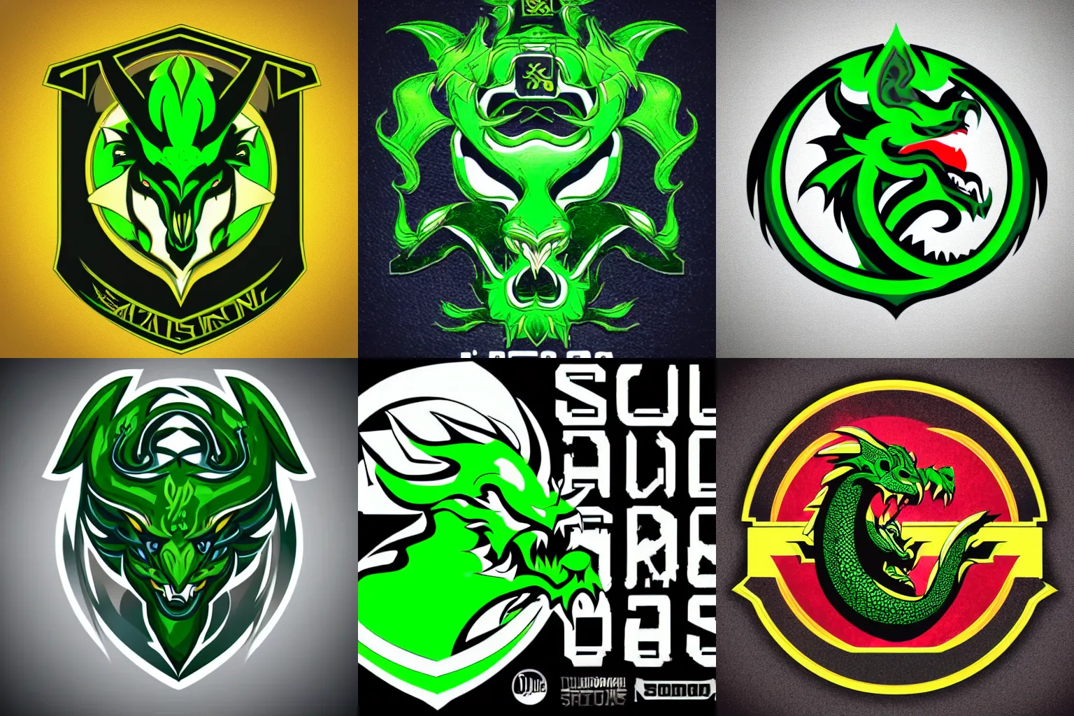 Prompt: A serious-looking green dragon head, beautiful e-sports logo vector