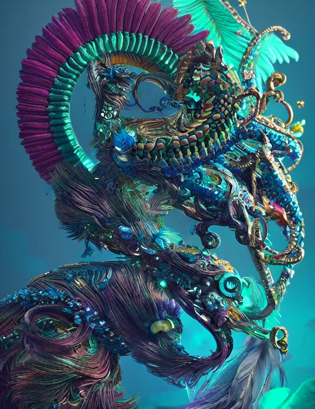 Prompt: goddess macro 3 / 4 profile portrait of quetzalcoatl. quetzal, feathers, bioluminiscent, creature, super intricate ornaments artwork by tooth wu and wlop and beeple and greg rutkowski