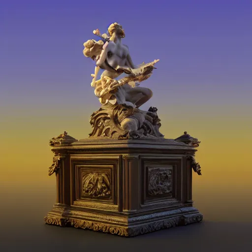 Image similar to baroque rococo vaporwave statue, trending on art station, 4k UHD, 8k, painting illustration, high detail, rendered in unreal engine, 3d render, god rays, volumetric lighting, award winning, photorealistic