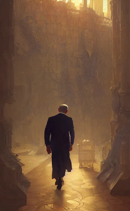 Image similar to Netanyahu, highly detailed, digital painting, artstation, concept art, sharp focus, illustration, art by greg rutkowski and alphonse mucha