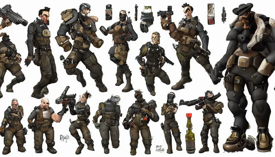 Image similar to Concept art for new Overwatch character: The Saboteur, French Special Ops, Short, Nimble, Sly, Silenced Five-Seven Pistol is his Main Weapon, Uses Explosives, Charge Explosives, C4 Explosive, Roguish, Hand Grenades, Undead theme, Martyrdom, Dark Humor, Widowmaker's former lover, Cursed, Immortal, Male, Rugged, Daggers, High-tech, Fast, Black and Green