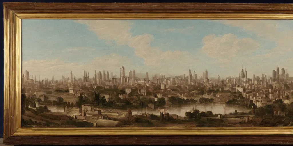 Image similar to stunning landscape painting of an city from 1 8 0 0