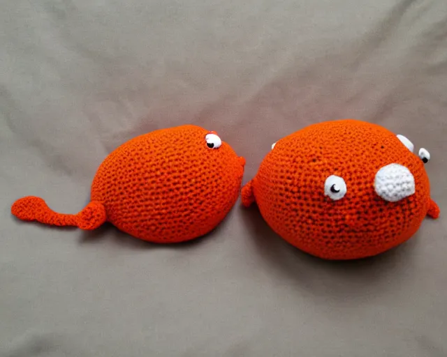 Image similar to crocheted blobfish, deep sea fish made of yarn, overstuffed with cotton stuffing, squishy, soft, plush, comfy, comfortable, comforting, soothing, sweet, tender, gentle, kind