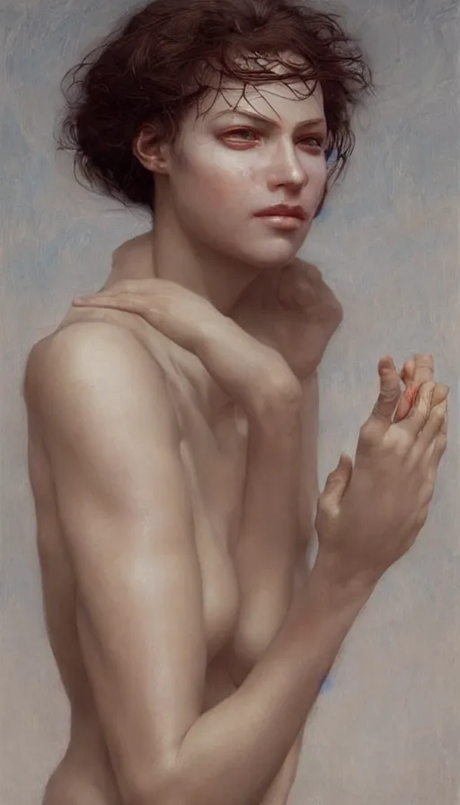 Image similar to epic masterpiece mila jovovic, sweaty skin, hyperrealistic, octane render, cinematic, beautiful face and flawless skin, perfect hands, 5 fingers, by Edgar Maxence and Ross Tran and Michael Whelan, Legends of Runeterra