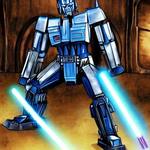 Image similar to Optimus prime is a Jedi